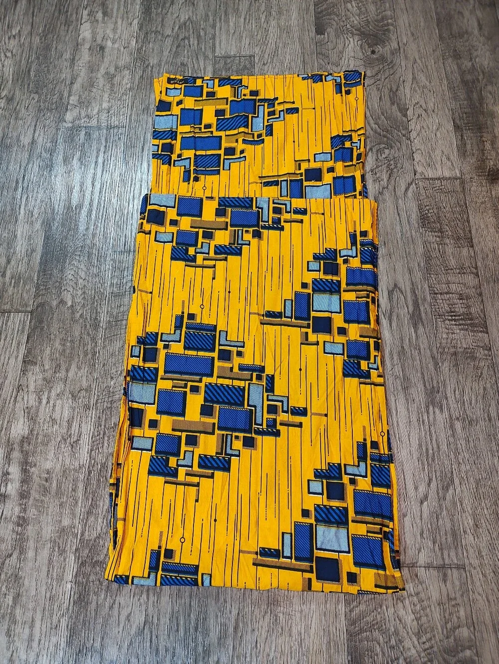 D'Yanu Bold Yellow & Blue Geometric African Print Fabric Wrap And Tie A Top